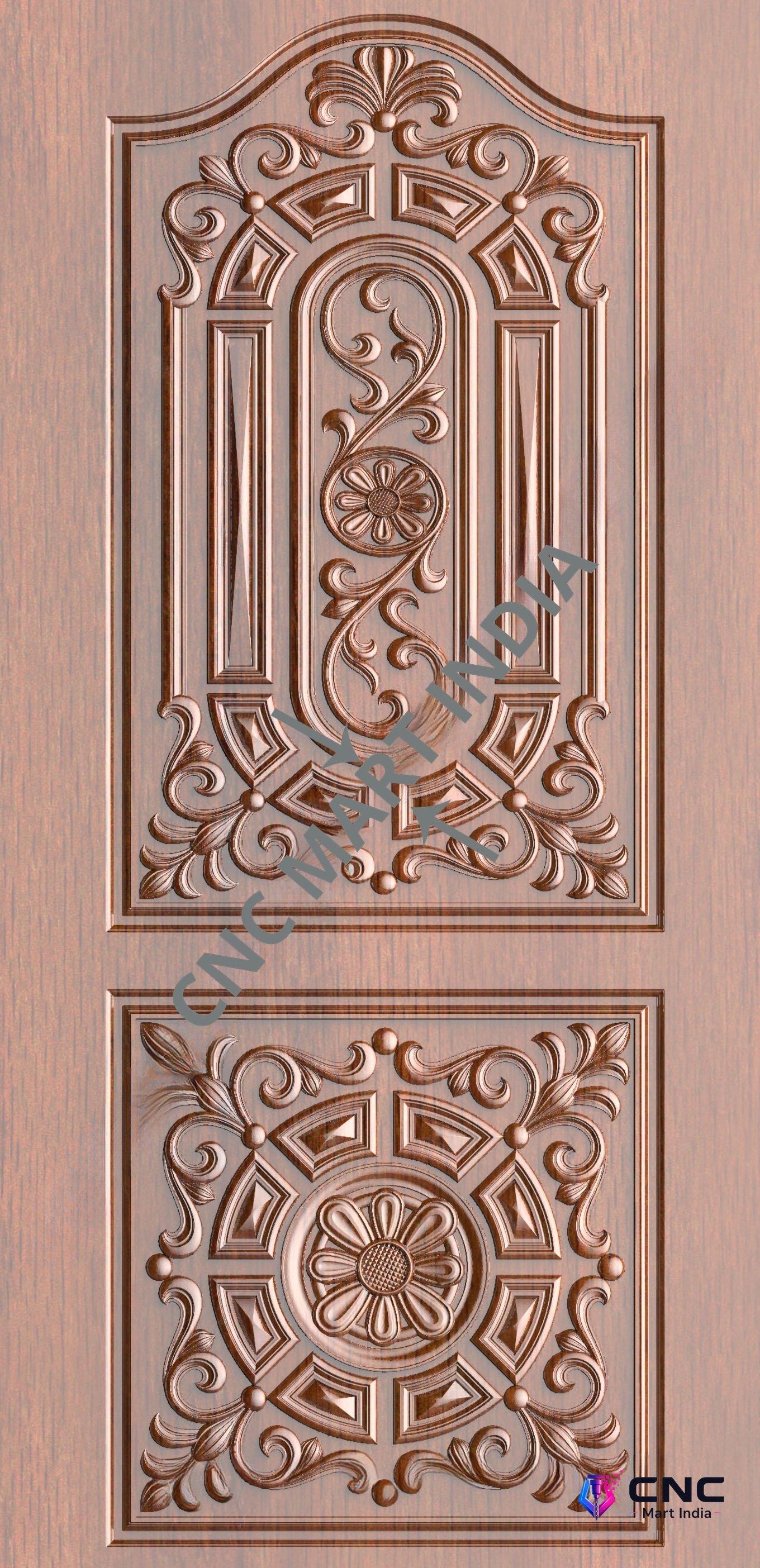 Arch - ARCH-08 Classic Floral Ornamentation Traditional Wood Door 3D Model